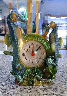 Uhr mit Wecker Seepferdchen - blau