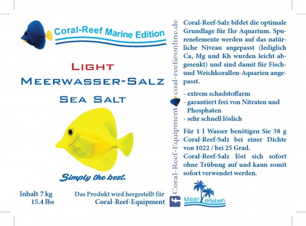 Coral Reef light Meersalz (weniger Ca und Mg) - 7 kg / Eimer