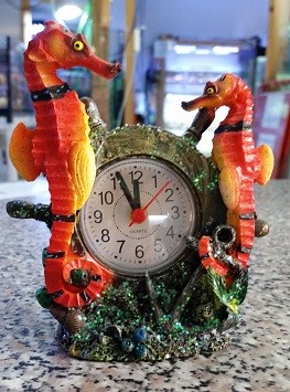 Uhr mit Wecker Seepferdchen - orange